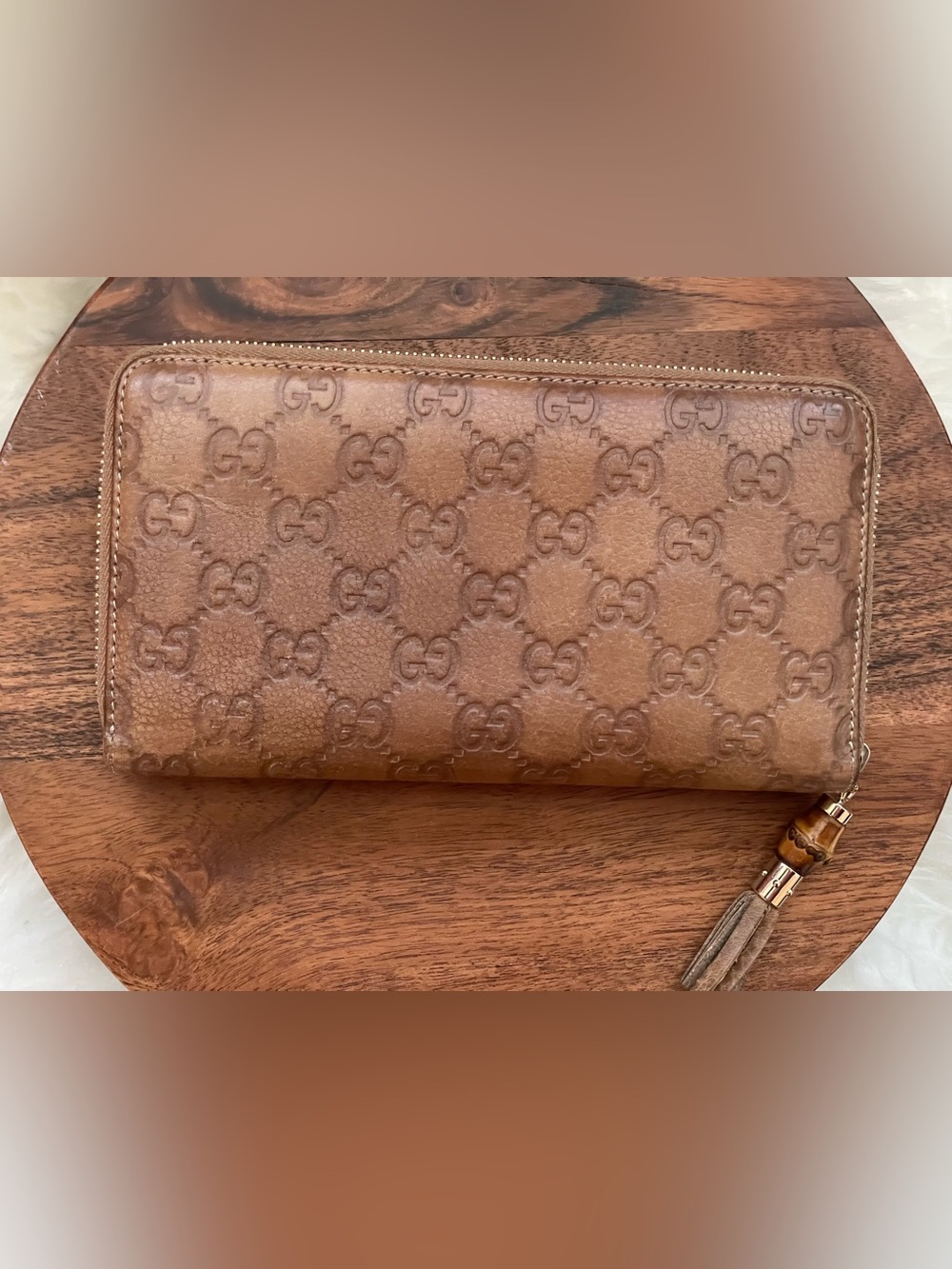 GUCCI  Guccissima Brown Leather Bamboo Tassel Zip Around Long Wallet w/box - Picture 4 of 11